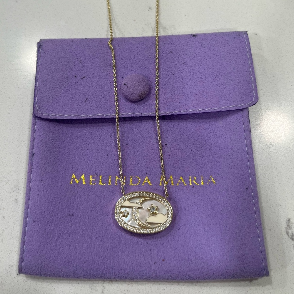Melinda Maria Oval Amulet with Moon and Stars